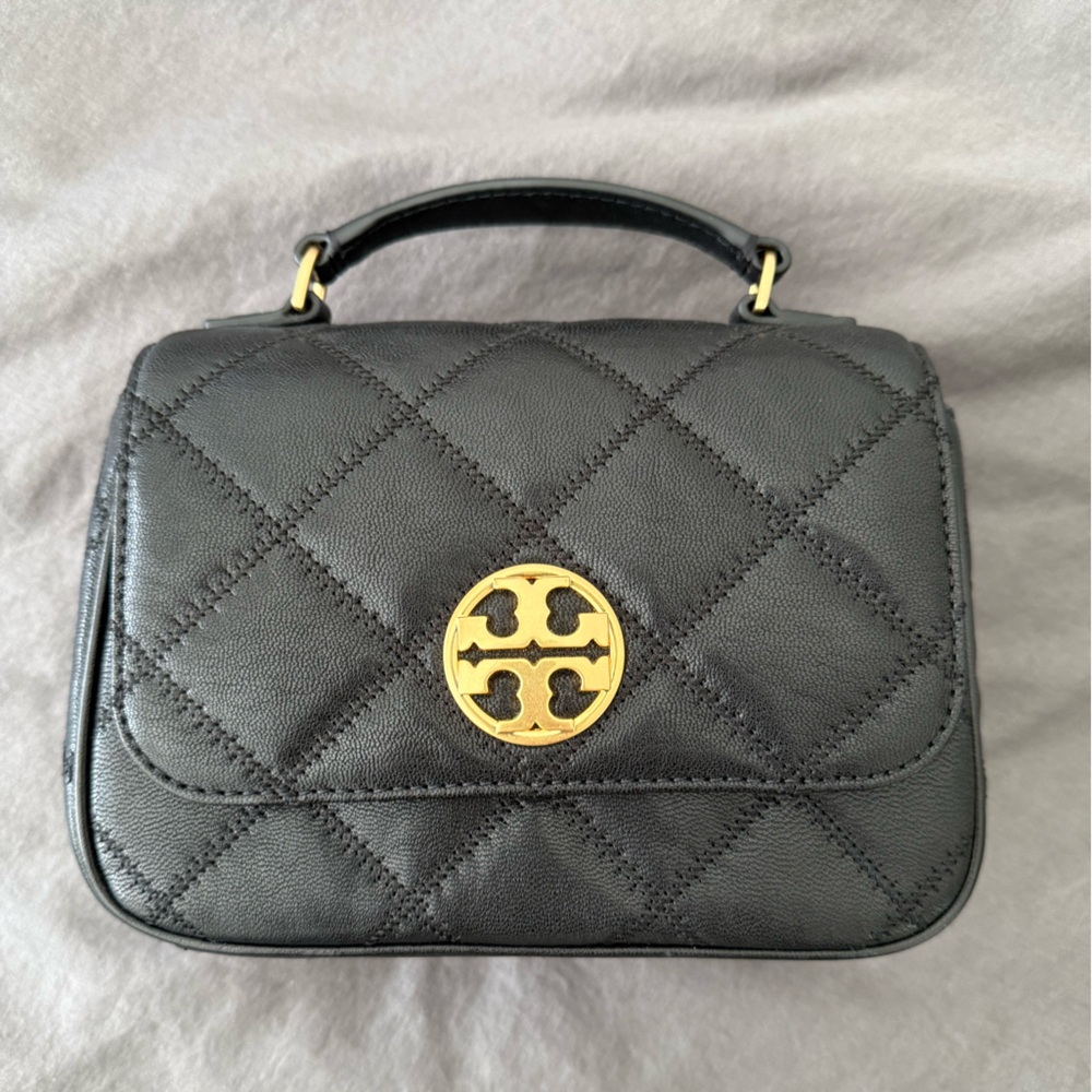 Tory Burch Leather Quilted Crossbody Top Handle Bag
